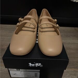 Coach Whitley Beige Double-Strap Mary Jane Flats NIB